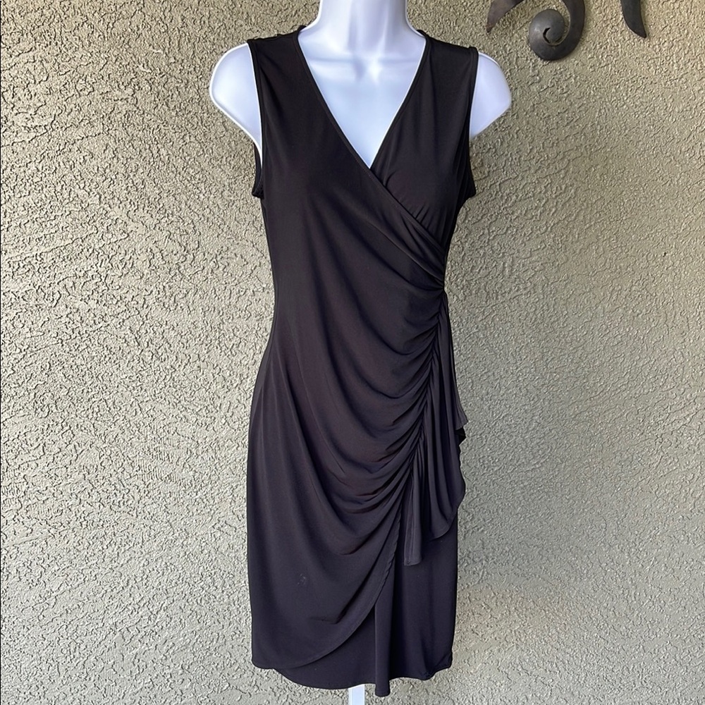 No.022 New York & Company Black Ruched Faux Wrap Dress Size XS